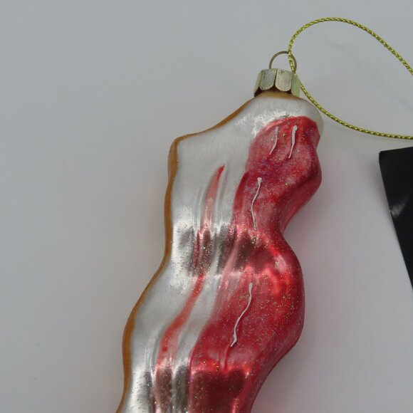 Robert Stanley Strip Of Bacon Ornament Glass Glittered Christmas Holiday NEW - Picture 2 of 6
